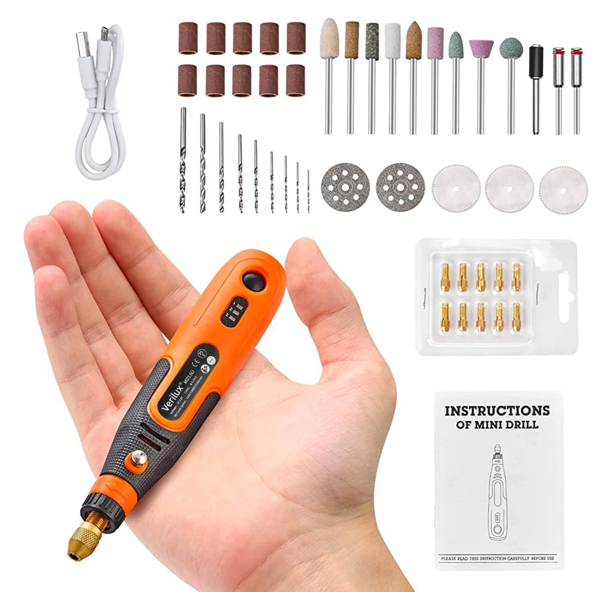 Verilux 45pcs Mini Cordless Drill Machine, 900Ah USB Rechargeable 3 Speed Small Drill Machine for Craft, Drill Machines for Eng (Orange) Verilux 45pcs Mini Cordless Drill Machine, 900Ah USB Rechargeable 3 Speed Small Drill Machine for Craft, Drill Machines for Eng (Orange)